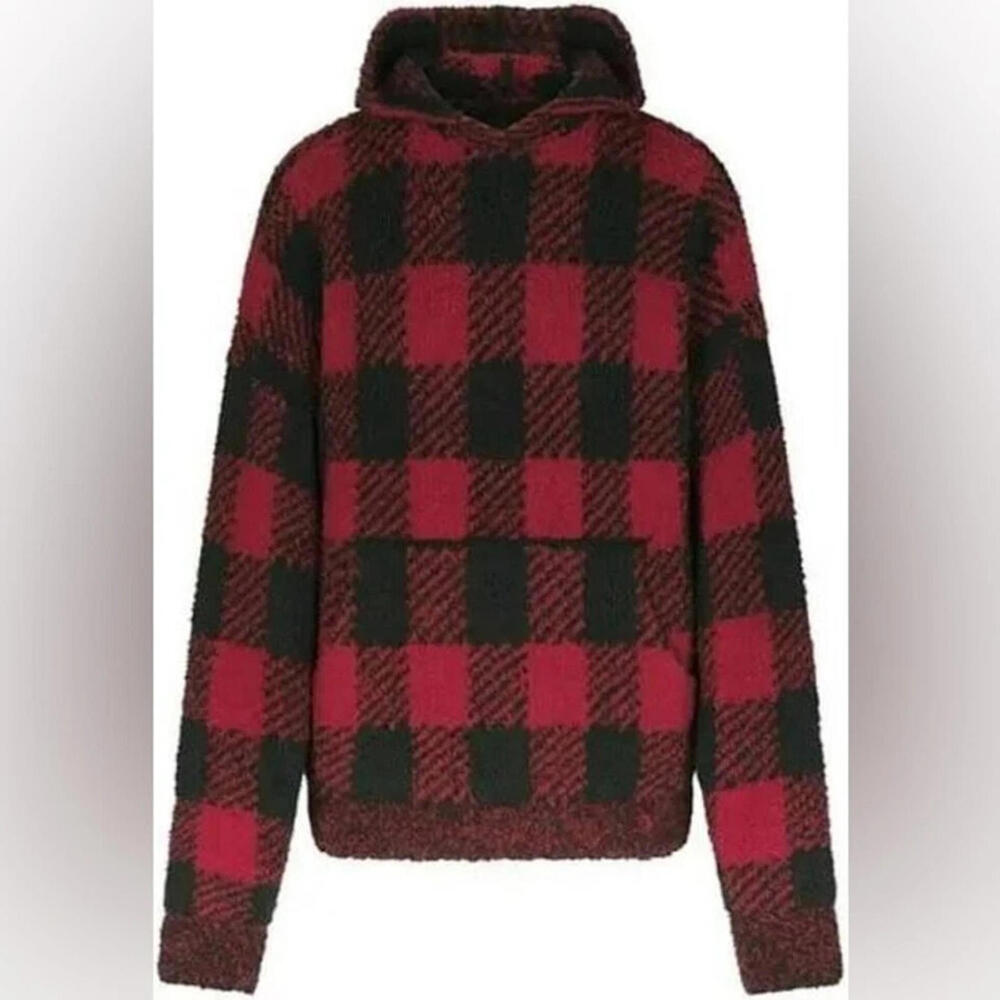 NEW SKIMS BUFFALO CHECK UNISEX COZY KNIT HOODIE SIZE S/M